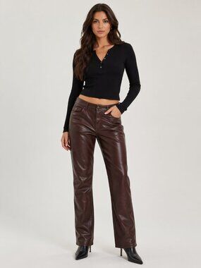 GAP Women's High Rise Vintage Slim Brown Leather Pants, 18/34R